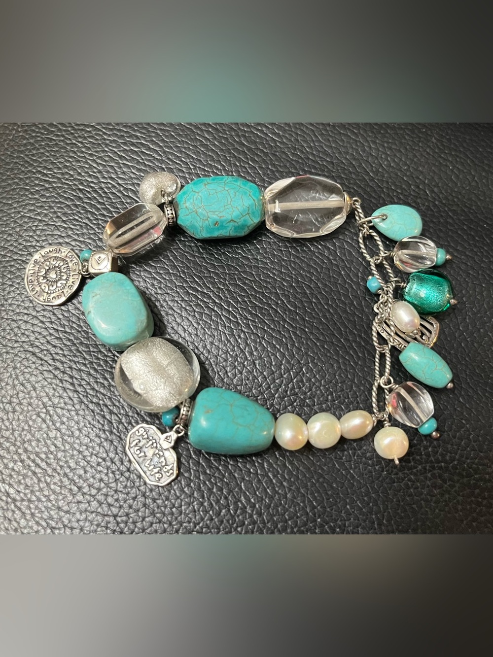 Silpada Turquoise, Sterling Silver & Pearl Charm Bracelet-Girlfriend for life